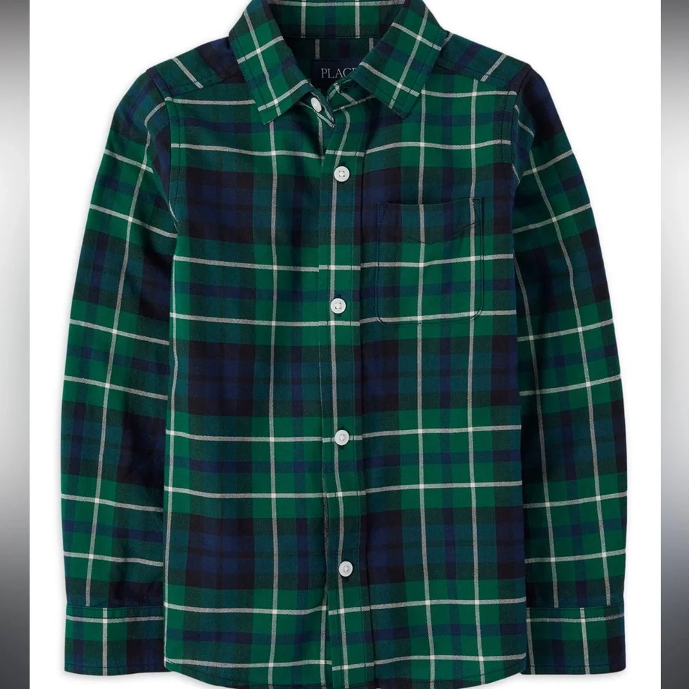 THE CHILDREN’S PLACE blue/green‎ plaid dress button down holiday christmas shirt